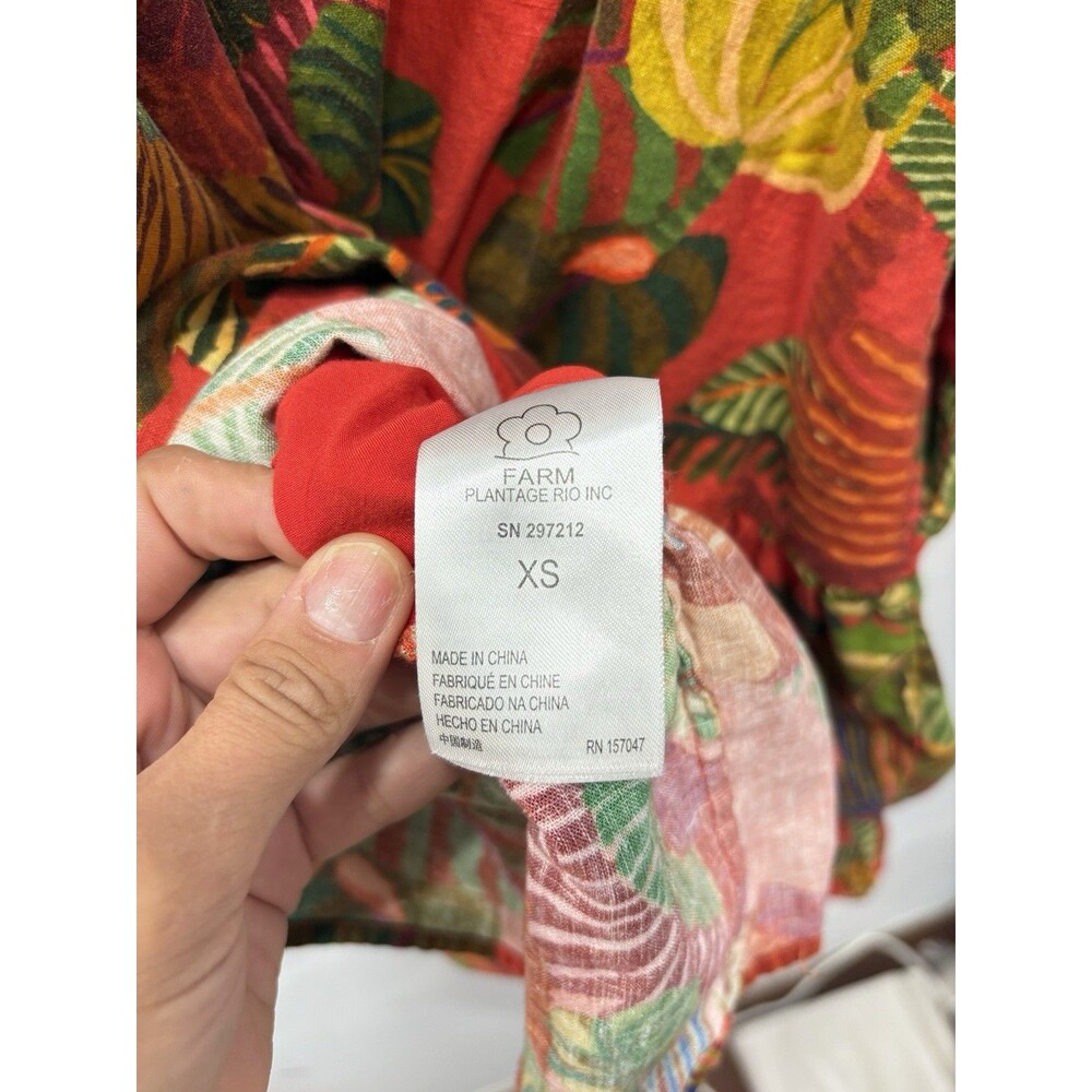 Farm Rio Red Forest Birds Mini Ruffle Summer Spring Dress XS Linen Cute - Picture 7 of 7